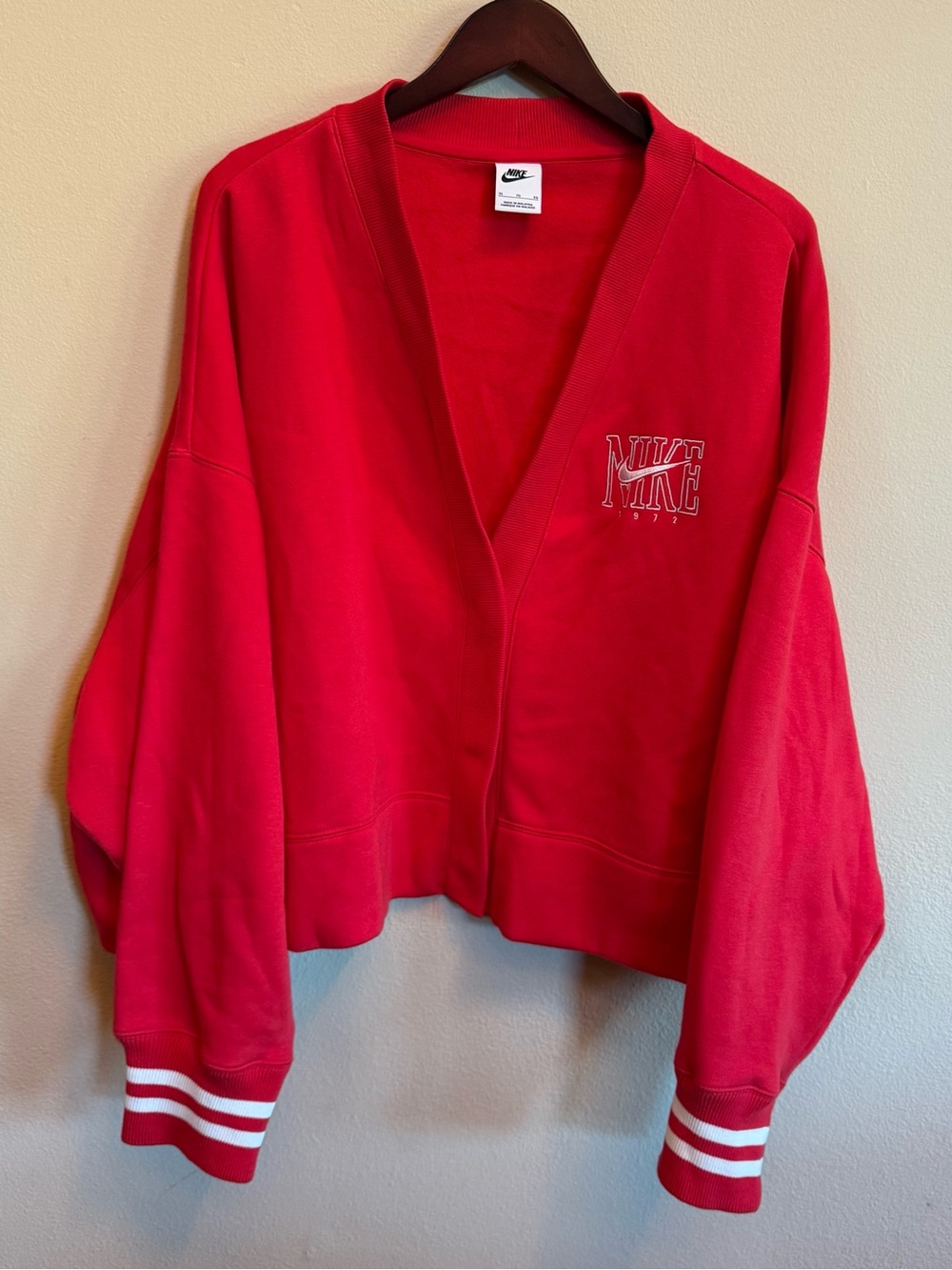 Nike Red Varsity Cardigan Jacket with Striped Cuffs